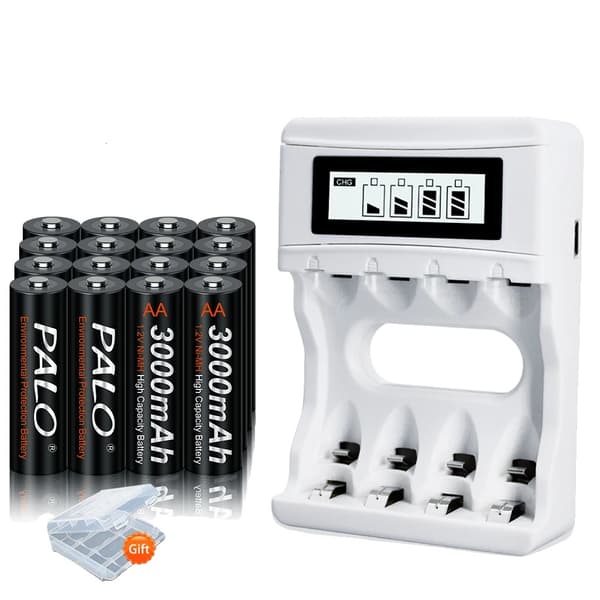 Genopladeligt AA-batteri, 3000mAh kapacitet, inkluderet smart oplader, 12V, 16AA og oplader