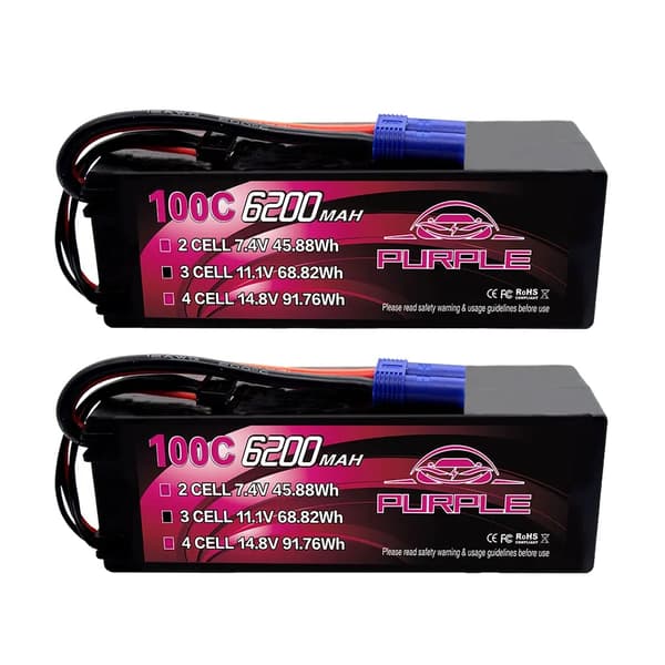 RC Lipo-batteri, 6200mAh kapacitet, 11.1V spænding,2STK
