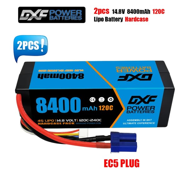 Lipo batteri, 148V 8400mAh kapacitet, 120C afladningshastighed, 2PCS 8400 EC5-stik