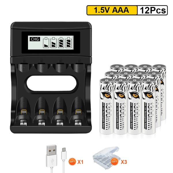 PALO 1.5V AAA Genopladeligt Batterioplader, LCD Skærm, 1300mWh Kapacitet,12AAA 1 Oplader