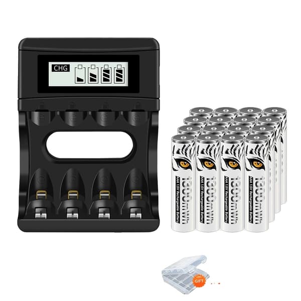 PALO 1.5V AAA Genopladeligt Batterioplader, LCD Skærm, 1300mWh Kapacitet,16AAA 1 Oplader