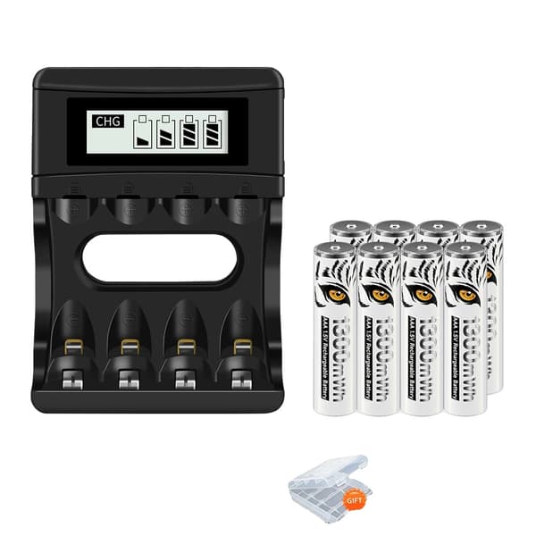 PALO 1.5V AAA Genopladeligt Batterioplader, LCD Skærm, 1300mWh Kapacitet,8AAA 1 Oplader
