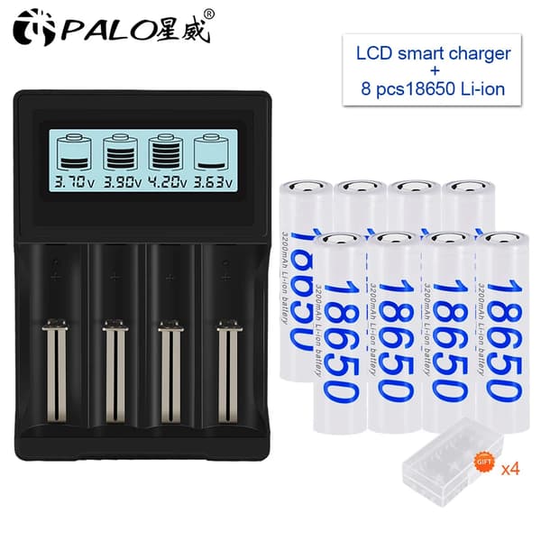 PALO 18650 Batteri, 3200mAh Kapacitet, 3.7V Spænding,8 Batteri 1 Oplader