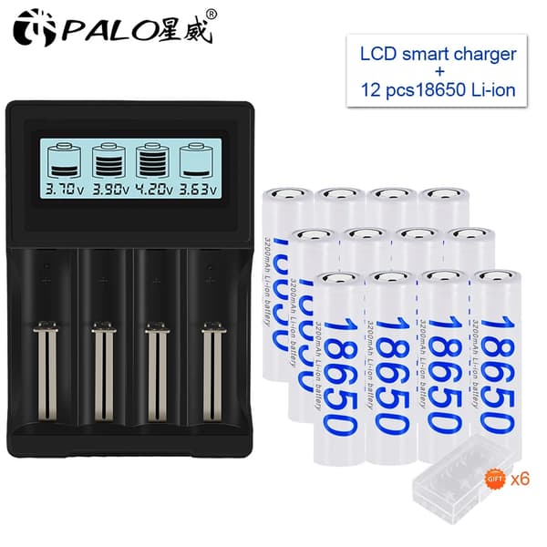 PALO 18650 Batteri, 3200mAh Kapacitet, 3.7V Spænding,12 Batteri 1 Oplader