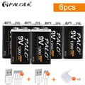 Miniatyrbillede 2 af 2: Genopladeligt 9V batteri, 1200mAh kapacitet, opladning via Micro USB, 6 stk