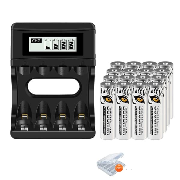 Genopladeligt AA Lithium Ion Batteri, 3500mWh Kapacitet, Sikkert og Holdbart, Flere Pakke Muligheder,16 Batteri 1 Oplader