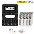 Miniatyrbillede 2 af 2: Genopladeligt AA Lithium Ion Batteri, 3500mWh Kapacitet, Sikkert og Holdbart, Flere Pakke Muligheder,12 Batteri 1 Oplader