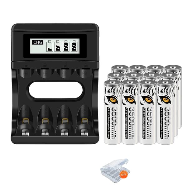 Genopladeligt AA Lithium Ion Batteri, 3500mWh Kapacitet, Sikkert og Holdbart, Flere Pakke Muligheder,12 Batteri 1 Oplader