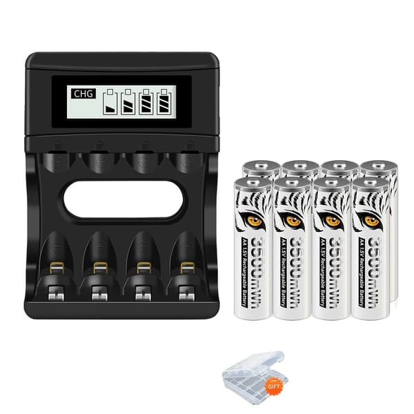 Genopladeligt AA Lithium Ion Batteri, 3500mWh Kapacitet, Sikkert og Holdbart, Flere Pakke Muligheder,8 Batteri 1 Oplader