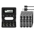 Miniatyrbillede 1 af 2: PALO Genopladeligt 1,5V AAA Batteri Pack, 900mWh Kapacitet, Smart LCD Oplader,16 batteri 1 oplader