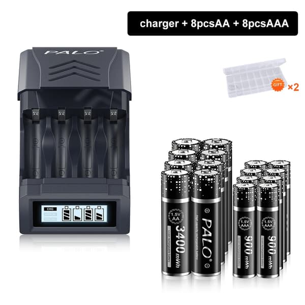 PALO Genopladeligt Batteri Sæt, 8AA 3400mWh, 8AAA 900mWh,8AA 8AAA 1Lader