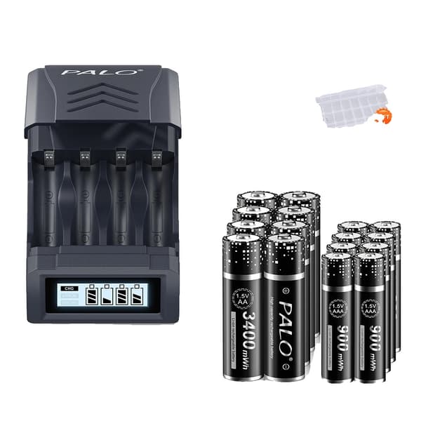 PALO Genopladeligt Batteri Sæt, 8AA 3400mWh, 8AAA 900mWh,8AA 8AAA 1Lader