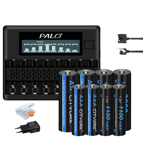 Genopladelig Batterioplader, LCD-skærm, 8 Slots, 4AA 4AAA 1oplader