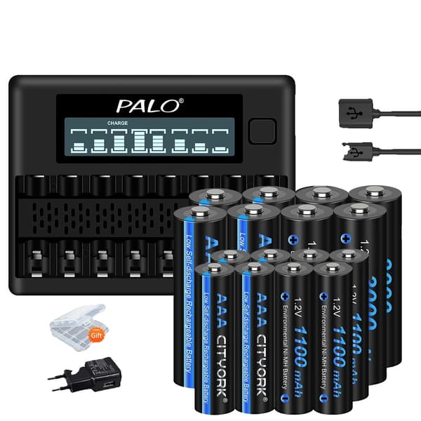Genopladelig Batterioplader, LCD-skærm, 8 Slots, 8AA 8AAA 1oplader
