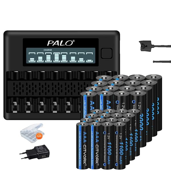 Genopladelig Batterioplader, LCD-skærm, 8 Slots, 16AA 16AAA 1oplader