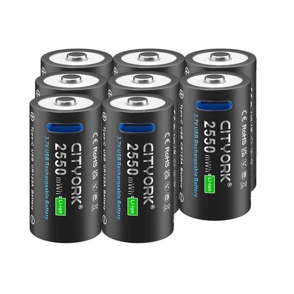 CR123A Genopladeligt Batteri, Type-C USB Opladning, Høj Kapacitet, 8PCS batteri