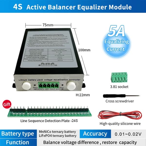 Batteriudligner, Aktiv Balancering, Lifepo4/Lipo Kompatibilitet, 4S 8A med etui