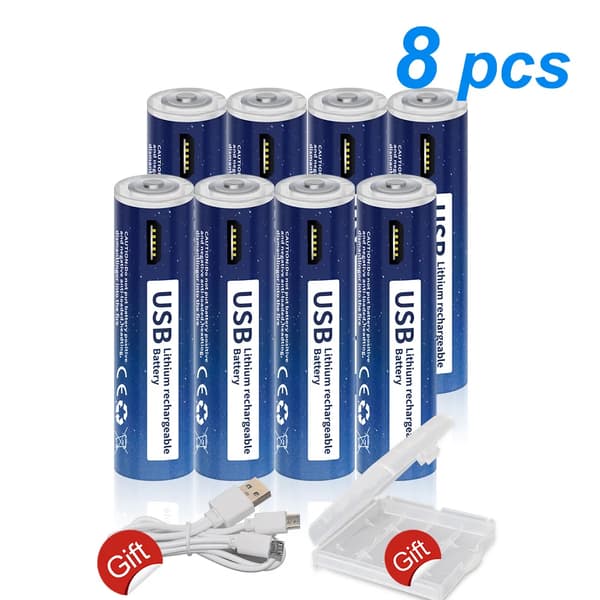 Genopladeligt AAA-batteri, USB-genopladeligt, 1110mWh kapacitet, 8 stk AAA-batterier