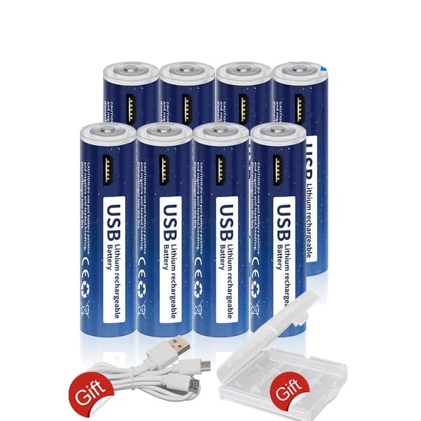 Genopladeligt AAA-batteri, USB-genopladeligt, 1110mWh kapacitet, 8 stk AAA-batterier