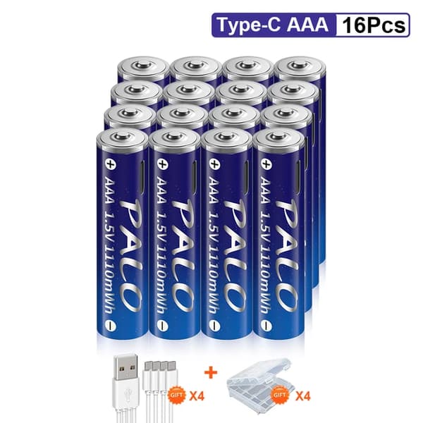 Lithium-ion batteri, Hurtig opladning, USB-genopladelig, 16 stk batteri