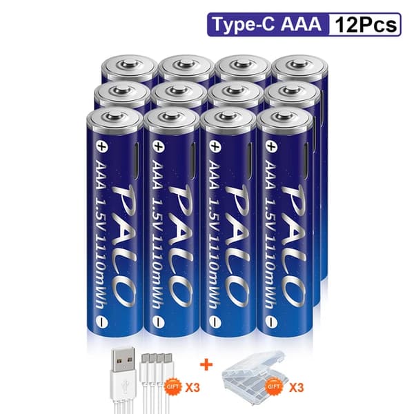 Lithium-ion batteri, Hurtig opladning, USB-genopladelig, 12 stk batteri