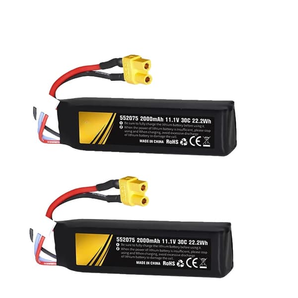 Lipo-batteri til airsoftvåben, 2000mAh kapacitet, 30C afladningsrate,11,1V, 552075 11.1V XT30 2B