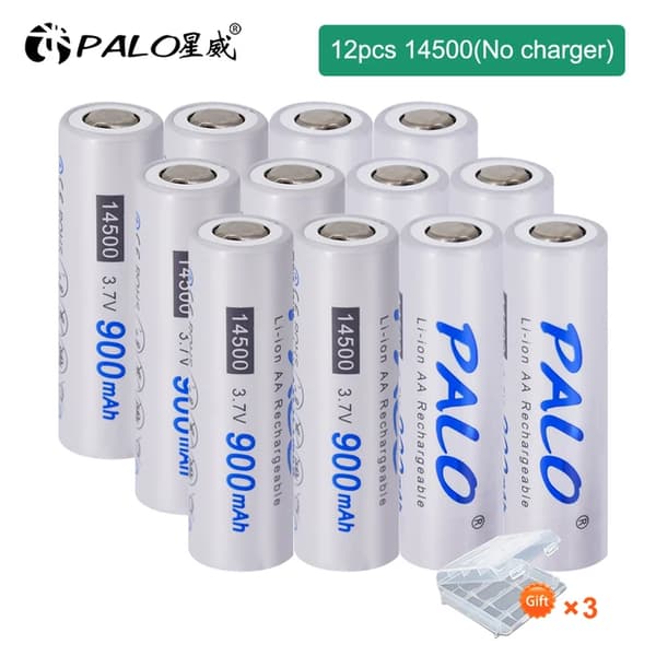 Li-Ion AA-batterier, 900mAh kapacitet, 3,7V spænding, 3,7 V, 12 stk 14500 batteri