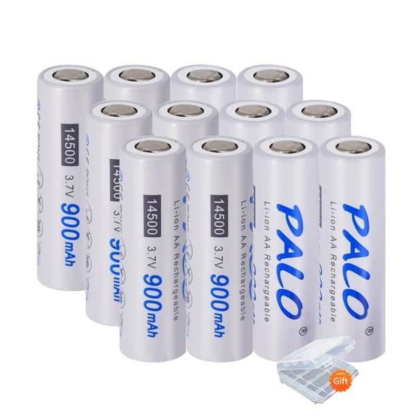 Li-Ion AA-batterier, 900mAh kapacitet, 3,7V spænding, 3,7 V, 12 stk 14500 batteri