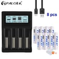 Miniatyrbillede 2 af 2: Li-Ion AA-batterier, 900mAh kapacitet, 3,7V spænding, 3,7 V, 8 batteri 1 oplader