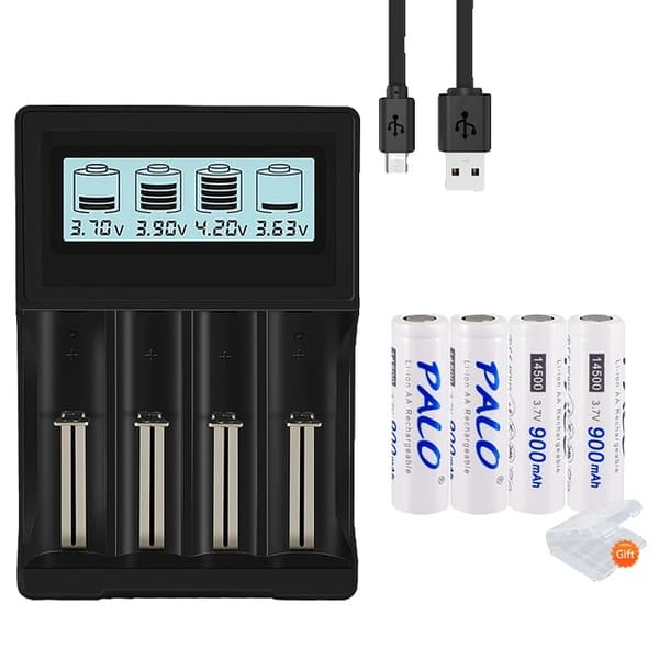 Li-Ion AA-batterier, 900mAh kapacitet, 3,7V spænding, 3,7 V, 4 batteri 1 oplader
