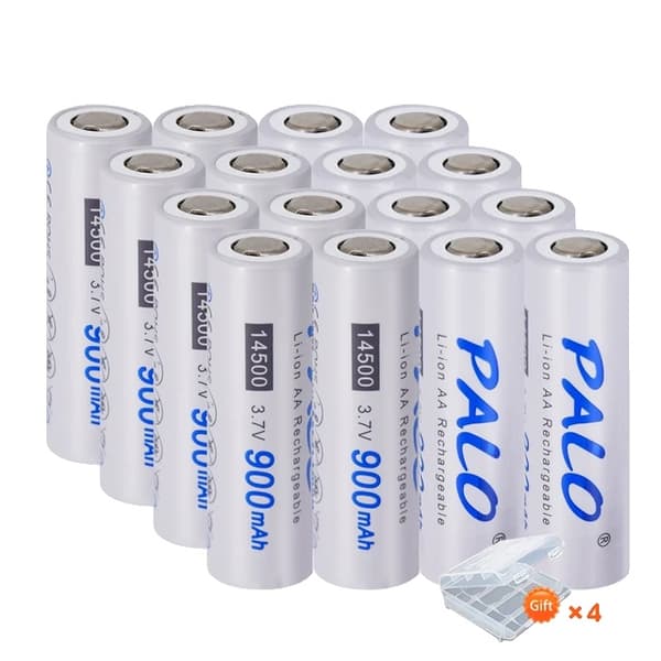 Li-Ion AA-batterier, 900mAh kapacitet, 3,7V spænding, 3,7 V, 16 stk 14500 batteri