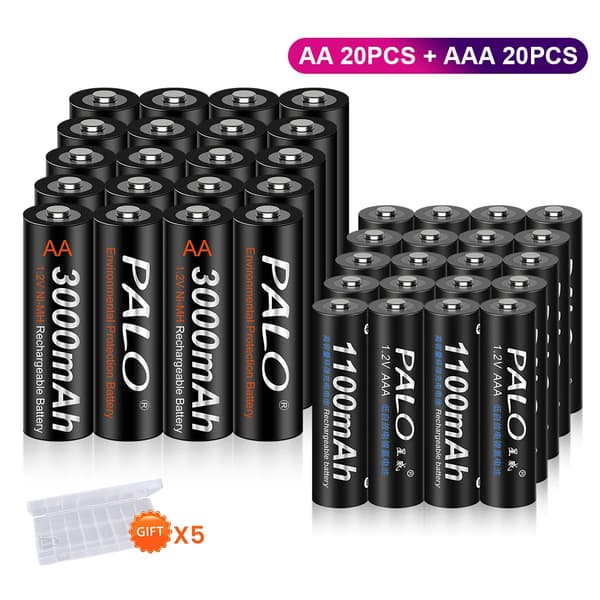 PALO Genopladelige Batterier, 3000mAh AA Kapacitet, 1100mAh AAA Kapacitet,20AA AAA