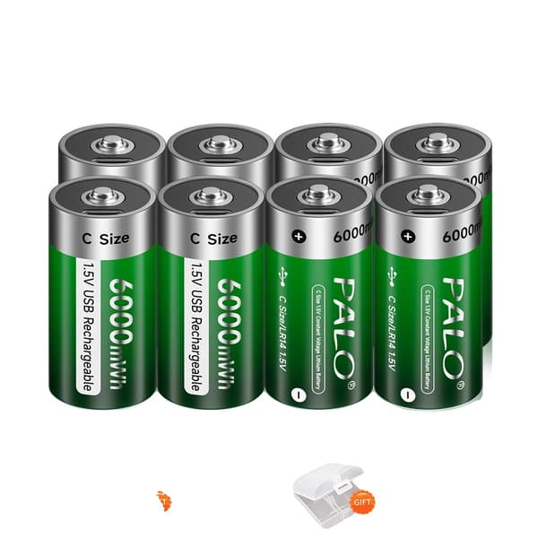 Palo C Størrelse Genopladeligt Batteri, USB Opladning, 8 stk Kapacitet,8 stk.