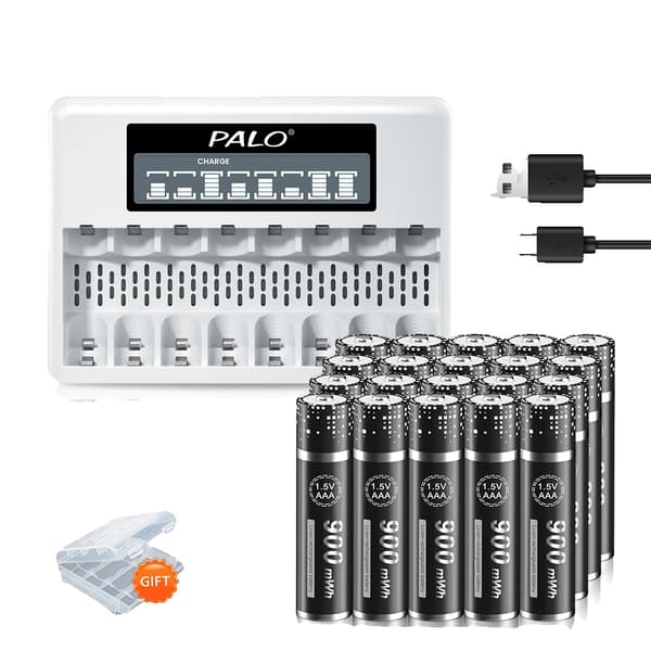 PALO Lithium Genopladelige Batterier, Hurtig LCD Oplader, Flere Kapacitetsmuligheder,20AAA med 1 oplader