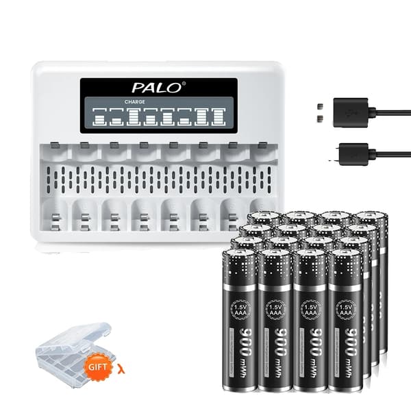PALO Lithium Genopladelige Batterier, Hurtig LCD Oplader, Flere Kapacitetsmuligheder,16AAA med 1 oplader