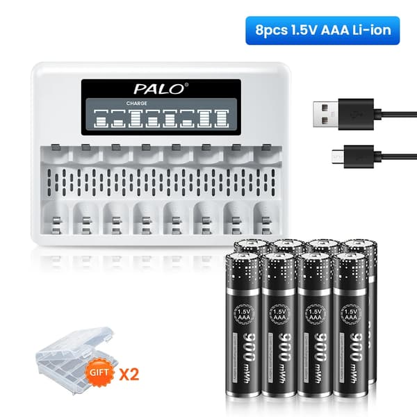 PALO Lithium Genopladelige Batterier, Hurtig LCD Oplader, Flere Kapacitetsmuligheder,8AAA med 1 oplader
