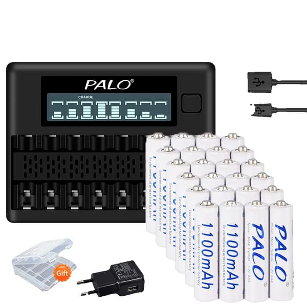 PALO AAA Genopladelige Batterier, 1100mAh Kapacitet, Smart Oplader Inkluderet,24 stk. og oplader