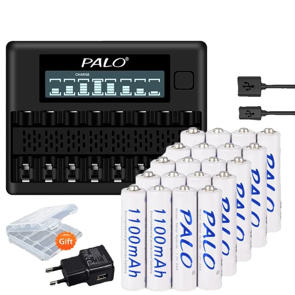 PALO AAA Genopladelige Batterier, 1100mAh Kapacitet, Smart Oplader Inkluderet,20 stk. og oplader
