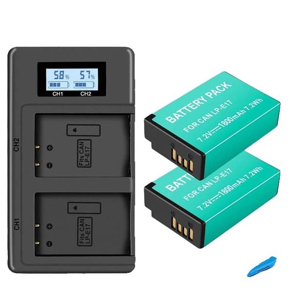 Canon LP-E17 Batteri, LCD USB Oplader, Kompatibel med Flere Canon Kamera Modeller, 2 batteri 1 oplader