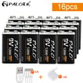 Miniatyrbillede 2 af 2: PALO 9V Genopladeligt Li-ion Batteri, 1200mAh Kapacitet, Tilgængelig i 8-16 stk,16 stk. batteri