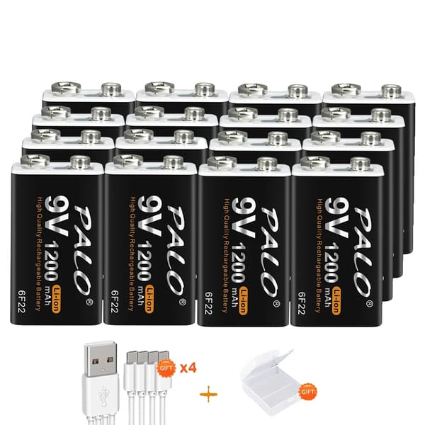 PALO 9V Genopladeligt Li-ion Batteri, 1200mAh Kapacitet, Tilgængelig i 8-16 stk,16 stk. batteri