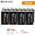 Miniatyrbillede 2 af 2: PALO 9V Genopladeligt Li-ion Batteri, 1200mAh Kapacitet, Tilgængelig i 8-16 stk,8 stk. batteri