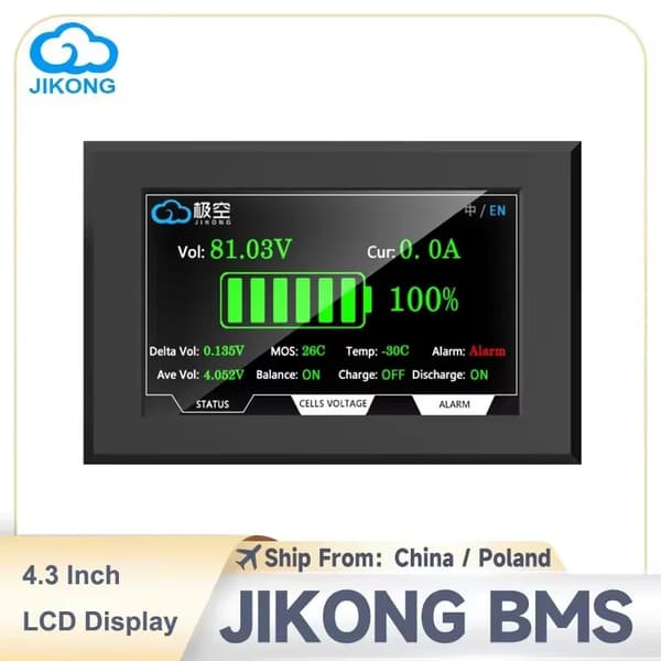 Smart Batteristyringssystem, Aktiv Balancering, 200A Opladningsstrøm,4,3 tommers LCD
