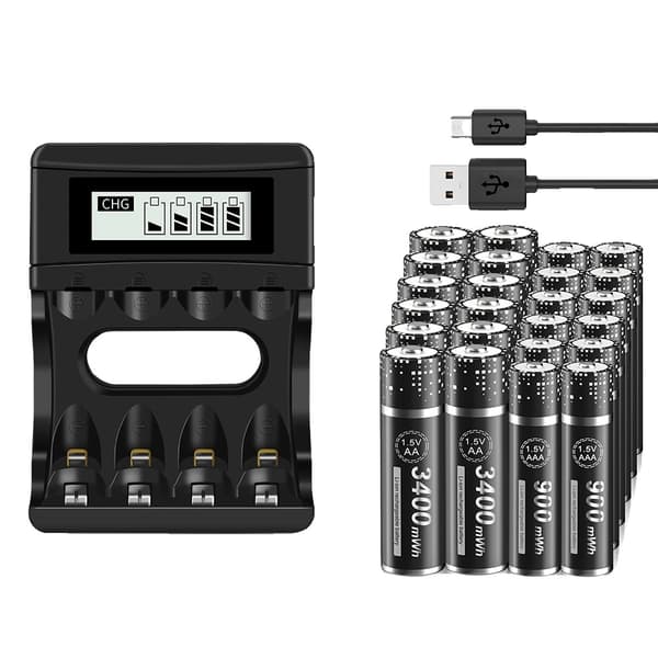 PALO Genopladelige Batterier, 3400 mWh AA Kapacitet, 900 mWh AAA Kapacitet,12AA AAA 1 Oplader, 1,5V