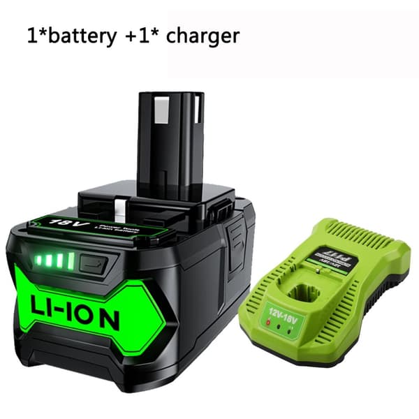 **6000mAh Erstatningsbatteri, 18V Li-Ion, Kompatibel med Ryobi P108 og Mere**,1Batterier 1Oplader