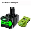 Miniatyrbillede 2 af 2: **6000mAh Erstatningsbatteri, 18V Li-Ion, Kompatibel med Ryobi P108 og Mere**,1Batterier 1Oplader