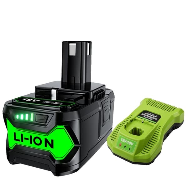 **6000mAh Erstatningsbatteri, 18V Li-Ion, Kompatibel med Ryobi P108 og Mere**,1Batterier 1Oplader