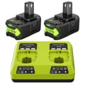 Miniatyrbillede 1 af 2: Erstatningsbatteri til Ryobi 18V-systemet, 6000mAh kapacitet, Li-Ion type,2 stk. 1 oplader
