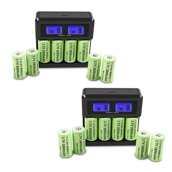 3,7V 2800mAh Genopladelige Batterier, Smart Oplader Inkluderet, Ideelle til Sikkerhedskameraer, Lommelygter,16X Batteri8Oplader