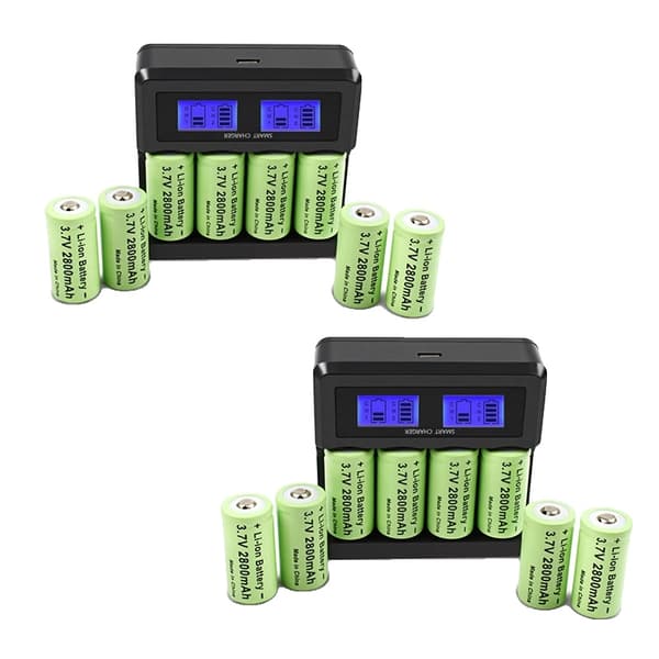 3,7V 2800mAh Genopladelige Batterier, Smart Oplader Inkluderet, Ideelle til Sikkerhedskameraer, Lommelygter,16X Batteri8Oplader
